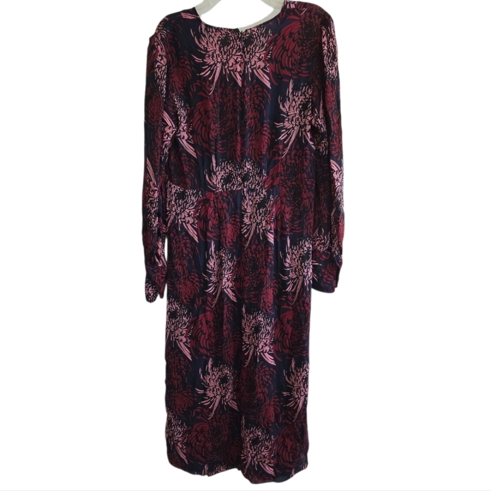 A.L.C. Bailey Print Surplice Silk Slit Midi Dress Navy Pink Anstract Floral 14 - Picture 11 of 14